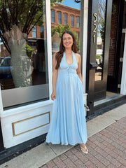 Tay Smocked Halter Midi Dress- Blue