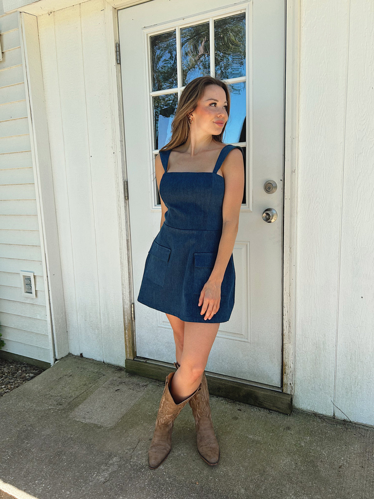 Carter Dark Wash Denim Square Neck Mini Dress