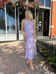 Tyra Satin Floral Jacquard Maxi Dress- Purple