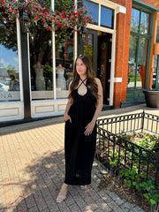Wrenley Black Crochet Contrast Midi Dress