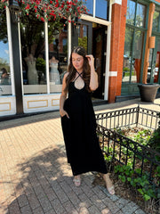 Wrenley Black Crochet Contrast Midi Dress