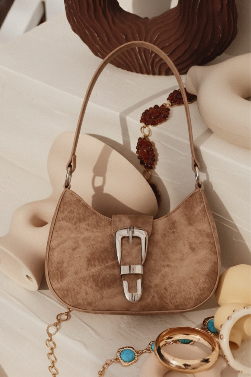 Brynn Buckle Strap Shoulder Bag - Nude