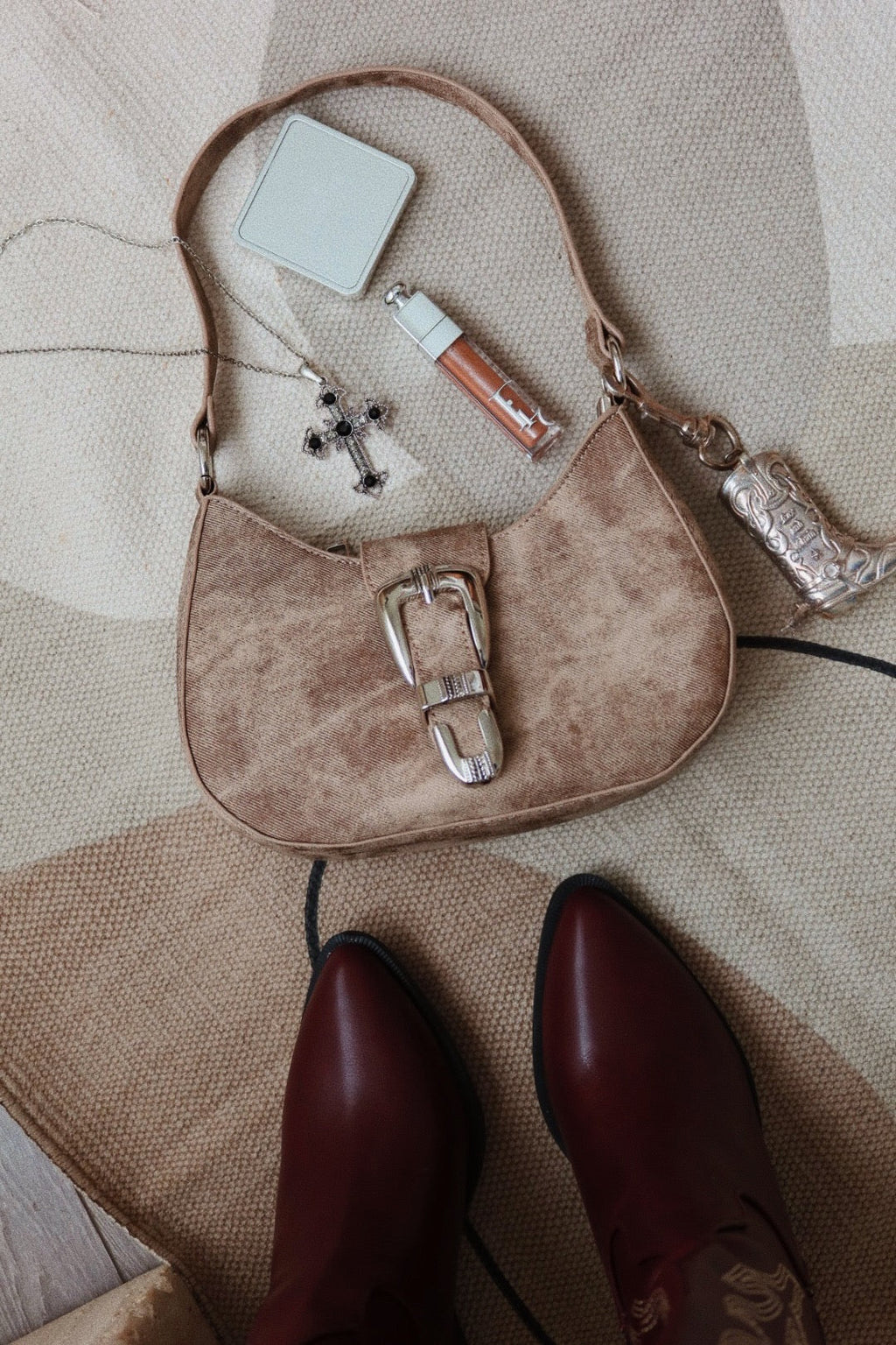 Brynn Buckle Strap Shoulder Bag - Nude